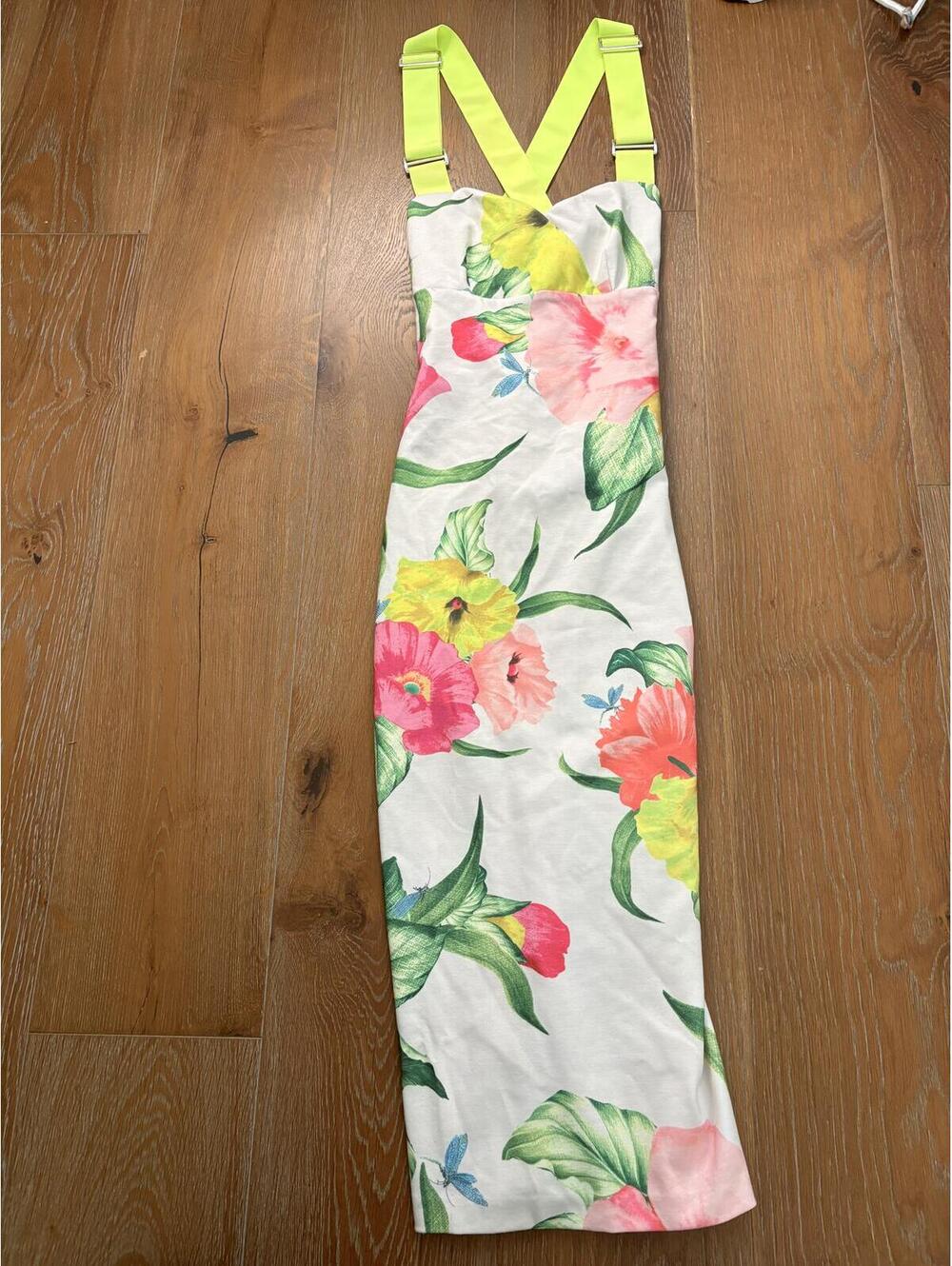 Ted Baker London Multi Floral Midi Dress with Neon Straps Size 0